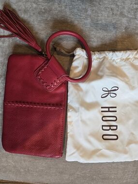 HOBO Red Leather Sable Wristlet Clutch with Tassel